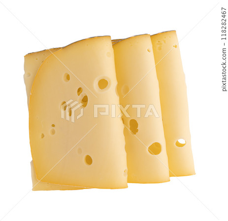 cheese slices on white background, top view cheese slices on white background, top view 118282467
