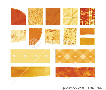 Stylish and cute paper collage material, background decoration illustration set, paper pieces, masking tape, orange 118282669