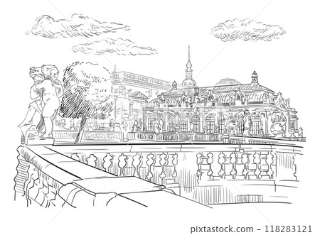 Dresden hand drawn attraction Germany landscape vector 118283121