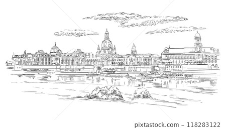 Landscape of Theatre Square in Dresden vector illustration Landscape of Theatre Square in Dresden vector illustration 118283122