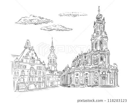 Germany hand drawn landmark Theaterplatz in Dresden vector Germany hand drawn landmark Theaterplatz in Dresden vector 118283123