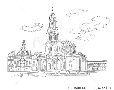 Germany hand drawn landmark Theatre Square in Dresden vector Germany hand drawn landmark Theatre Square in Dresden vector 118283124