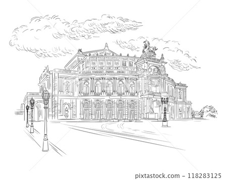 Germany engraving landmark Semper Opera House in Dresden vector Germany engraving landmark Semper Opera House in Dresden vector 118283125