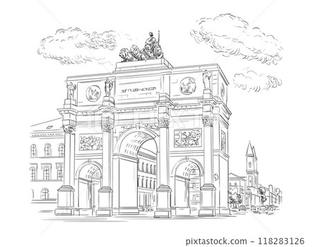 Hand drawn Germany landmark arch in Munich vector illustration Hand drawn Germany landmark arch in Munich vector illustration 118283126