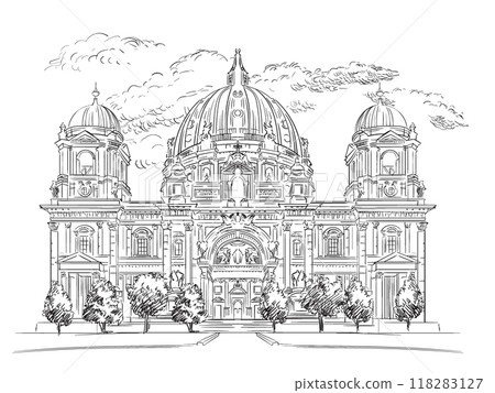 Germany hand drawn landmark Berlin Cathedral vector illustration 118283127