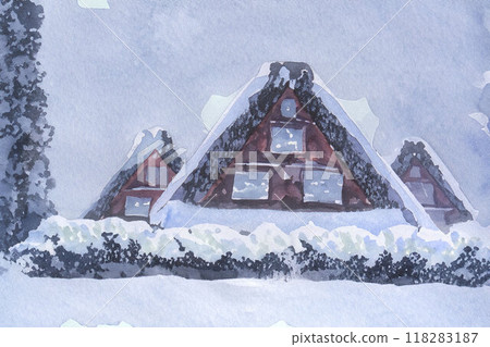 【世界遺產】白川鄉大雪、三聯棕櫚樹、水彩風格【岐阜縣】 【世界遺產】白川鄉大雪、三聯棕櫚樹、水彩風格【岐阜縣】 118283187