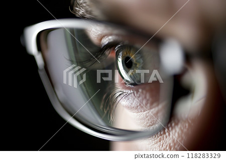 Eye Close-up in Glasses with Reflection Eye Close-up in Glasses with Reflection 118283329