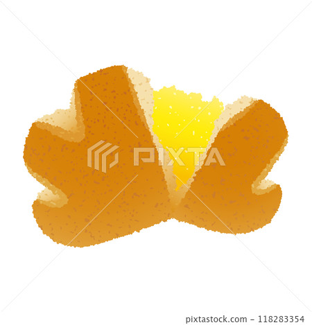 奶油麵包撕成兩半，裡面充滿了奶油 118283354