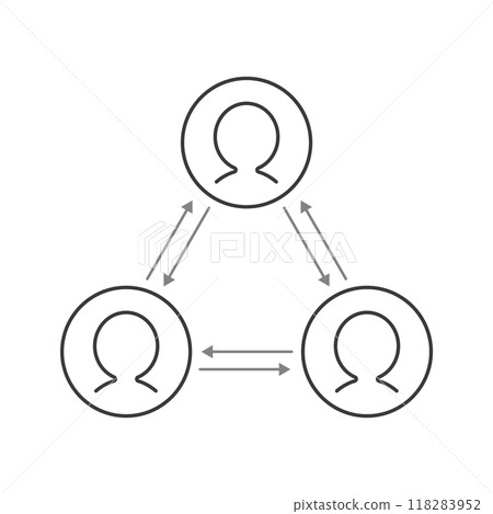 Profile icons connected to a triangle with arrows - Image material for relationships, roles, and love triangles 118283952