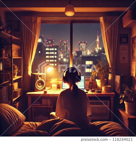東京深夜編輯音樂的女孩 118284021