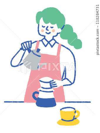 一位女士在工作中煮咖啡_color 一位女士在工作中煮咖啡_color 118284731