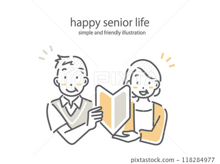 一對積極的年長夫婦開始新事物 — 簡單而時尚的線條畫插圖 118284977