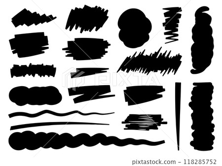 用粗記號筆繪製的一組設計和框架部件 - 黑色 118285752