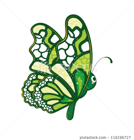Colorful green and white butterfly with smiling face Vector 118286727