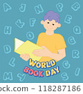 World book day poster Boy reading Vector 118287186