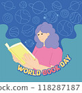 World book day poster Woman reading Vector 118287187