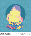 World book day poster Woman reading Vector 118287189