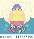 World book day poster Woman reading Vector 118287190