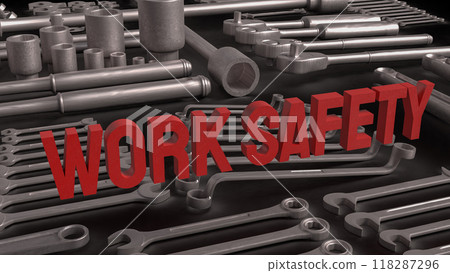 The work safety text and tool equipment image 3d rendering The work safety text and tool equipment image 3d rendering 118287296