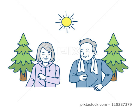 Illustration of an elderly couple jogging 118287379