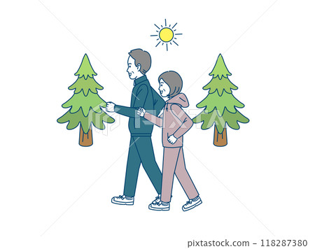 Illustration of an elderly couple jogging 118287380