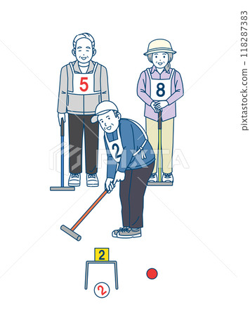 Illustration of elderly people playing gateball Illustration of elderly people playing gateball 118287383