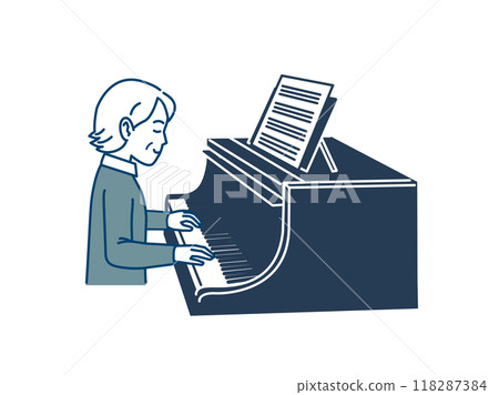 一位老婦人彈鋼琴的插圖 118287384