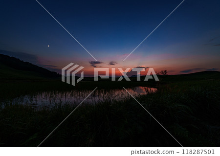 Evening scenery of the Soni Plateau in early autumn 2024. From sunset to blue hour. Clouds appearing and disappearing and the sunset sky #58 118287501
