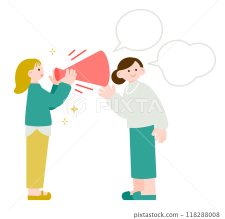 A woman conveying information with a megaphone 118288008