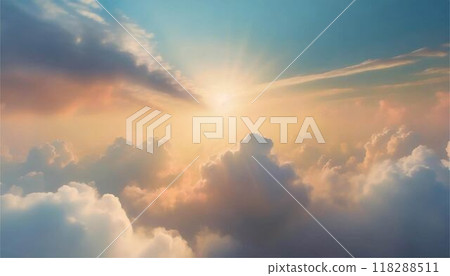 神聖的天空和雲朵背景光太陽天堂框架背景壁紙 118288511