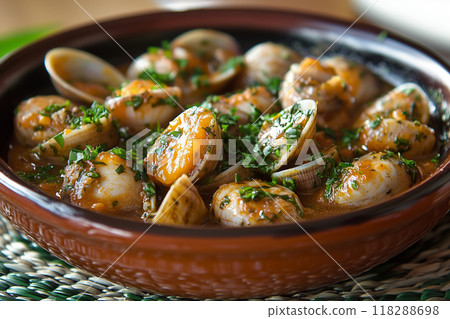 Explore the rich flavors of Esqueixada de bacalla, a traditional Catalan dish enjoyed by locals during festive gatherings in Barcelona 118288698