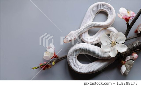 New Year 2025 New Year's card material 2025 Year of the snake Snake White snake Snake Plum blossoms 118289175