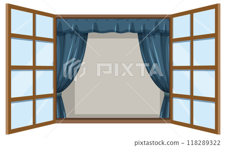 Open Window with Blue Curtains Open Window with Blue Curtains 118289322