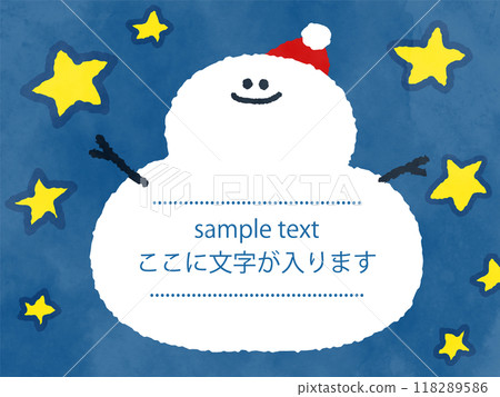 Cute frame of a snowman on a starry night - hand-drawn/watercolor style 118289586