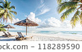 beautiful tropical beach sea and ocean with coconut palm tree on blue sky and white cloud 118289590