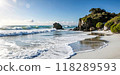 tropical beach at sunset 118289593