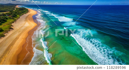 aerial view of beautiful beach and sea with coconut palm tree aerial view of beautiful beach and sea with coconut palm tree 118289596