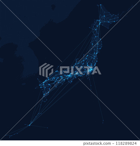 日本列島(包括鄰國)的點圖代表數位網絡 日本列島(包括鄰國)的點圖代表數位網絡 118289824