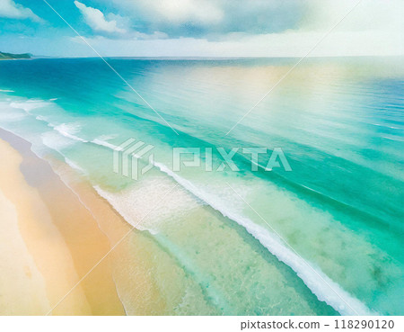 Watercolor painted beach 118290120