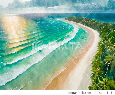 Watercolor painted beach 118290121