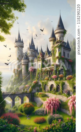 A majestic castle nestled on a hill 118290220