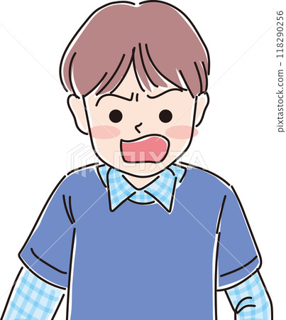 Boy's facial expression _ angry face _ upper body 118290256