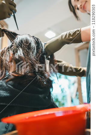 Gray hair dye at beauty salon Gray hair dye at beauty salon 118290303