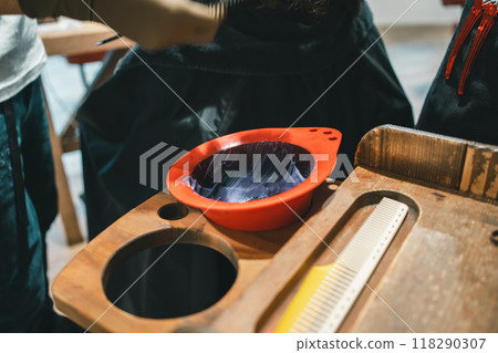 Hair color bowl and chemicals 118290307