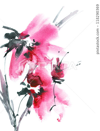 Watercolour red flowers bouquet 118290369