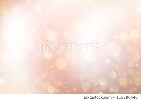 Light beige background with bokeh. Simple abstract ivory pastel gradient with golden glitter. Soft pastel luxury vector backdrop for Christmas and wedding design. Neutral warm nude wallpaper. 118290446