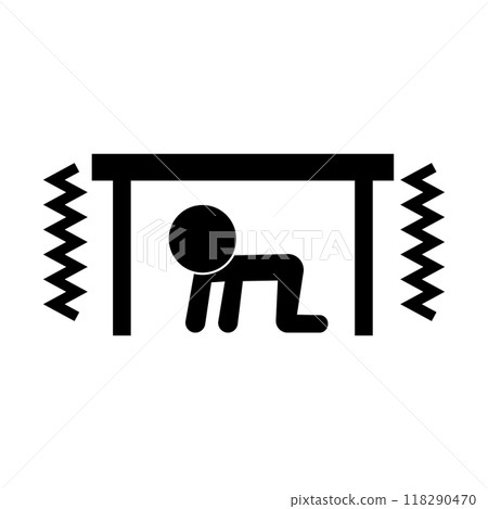 Earthquake shaking and silhouette of a person hiding behind a desk Earthquake shaking and silhouette of a person hiding behind a desk 118290470