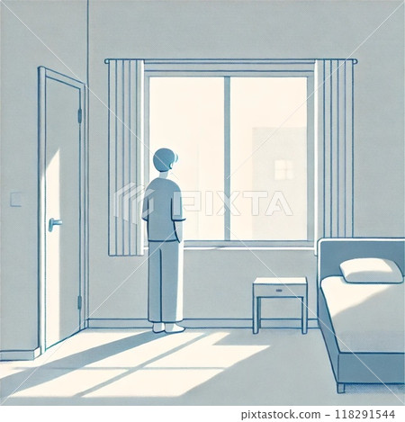 一個人孤獨地透過窗子看外面的場景 118291544