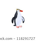 Royal penguin. Watercolor style illustration. 118291727