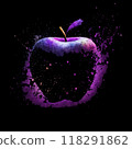 A vibrant, cosmic apple splashing with purple and pink paint. 118291862
